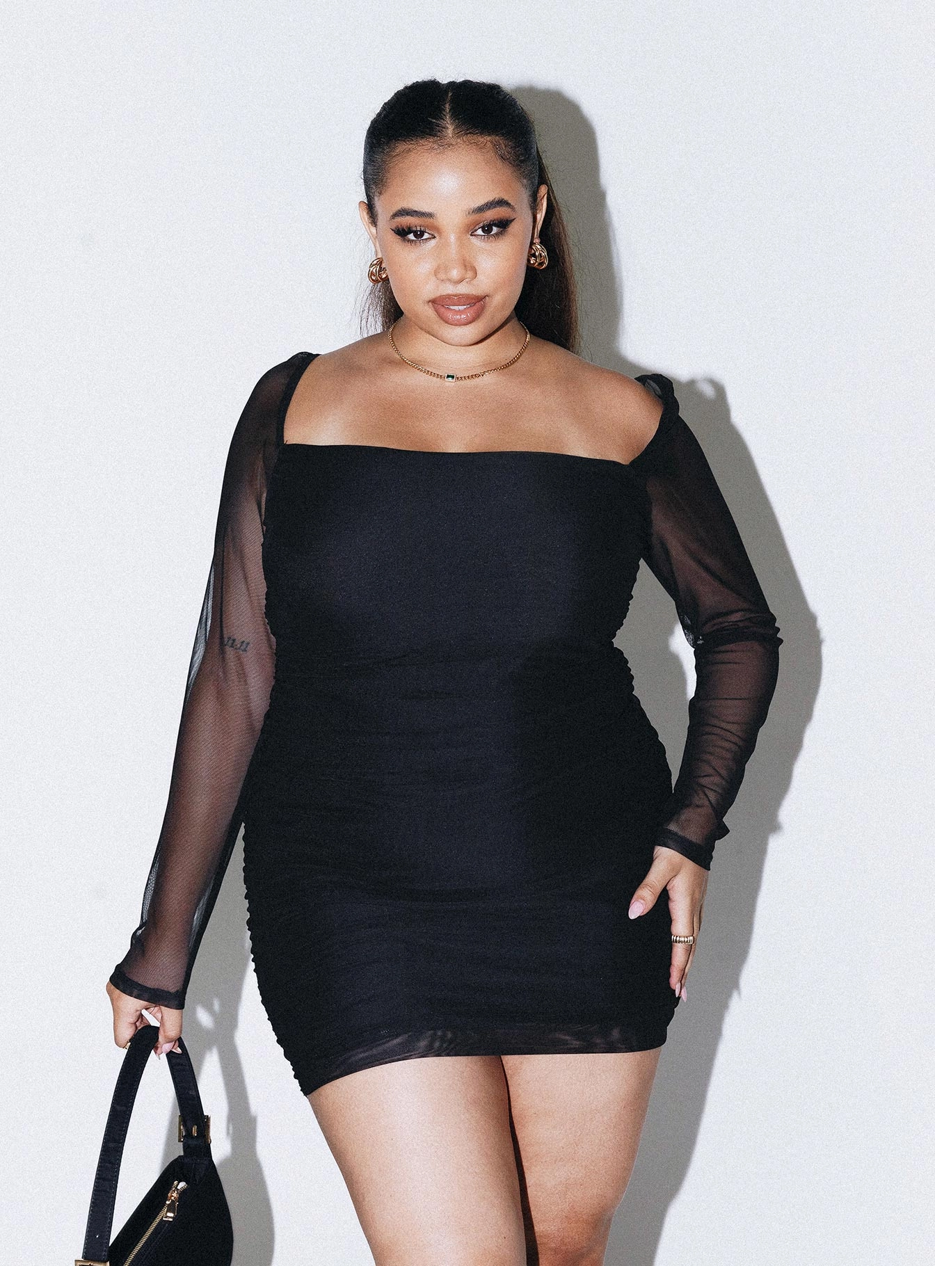 Pink Glow All Time Fit Charvi Long Sleeve Mini Dress Black Curve