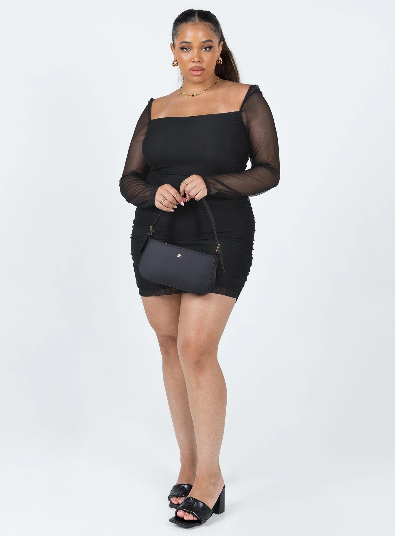 Charvi Long Sleeve Mini Dress Black Curve Soft Flow