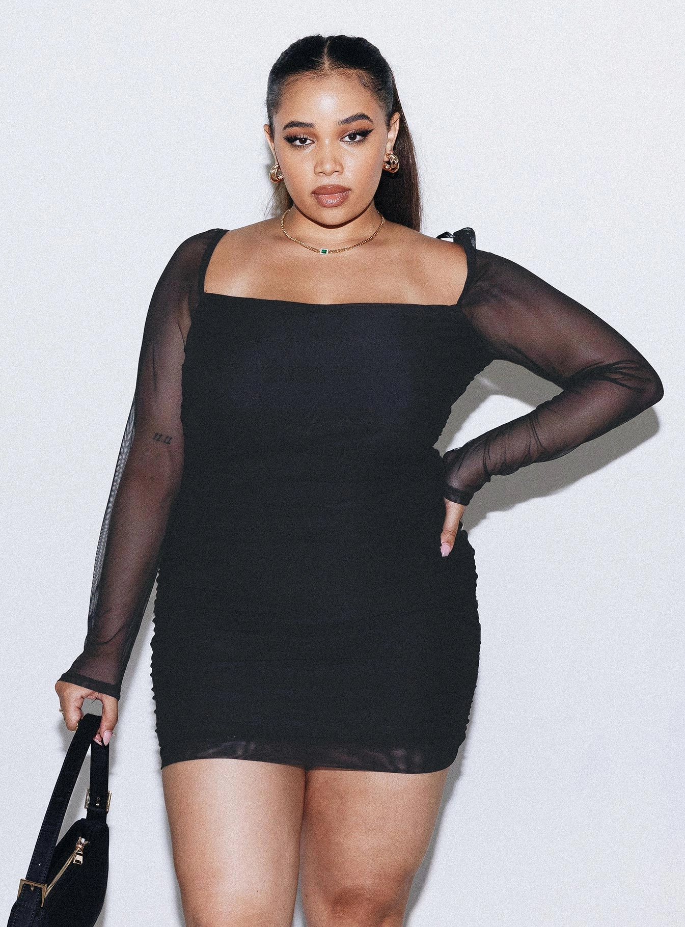 Seasonal Mood Charvi Long Sleeve Mini Dress Black Curve