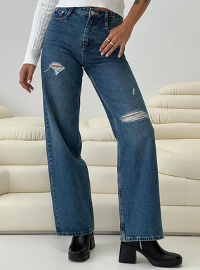 All Day Wear Beetle High Rise Wide Leg Ripped Jeans Mid Wash