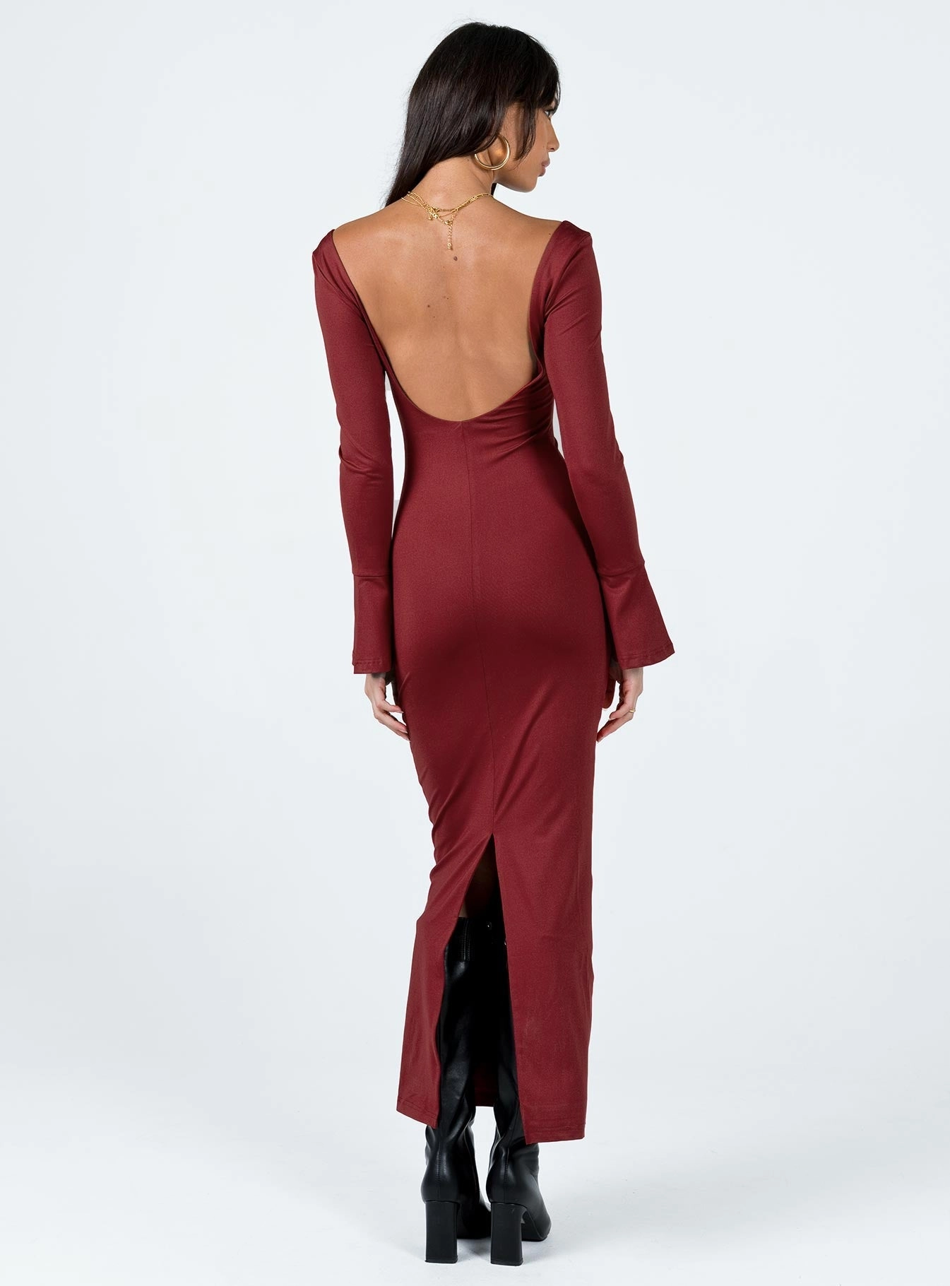 Belfa Long Sleeve Maxi Dress Burgundy Airy Layer Skin-friendly
