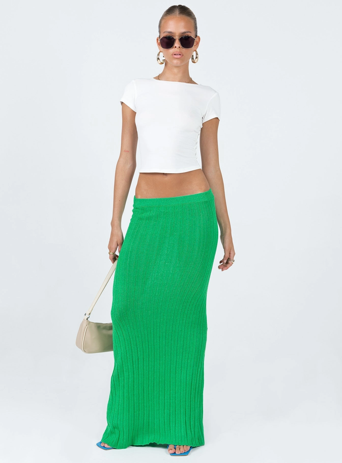 Belle Knit Maxi Skirt Apple Green Slip Resistant Waist Comfy Fit