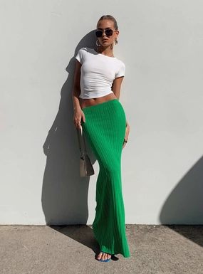 Belle Knit Maxi Skirt Apple Green Waist Defining