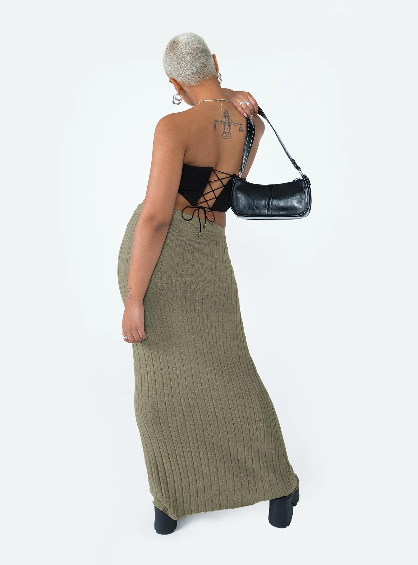 Belle Knit Maxi Skirt Khaki Dust Proof Fabric