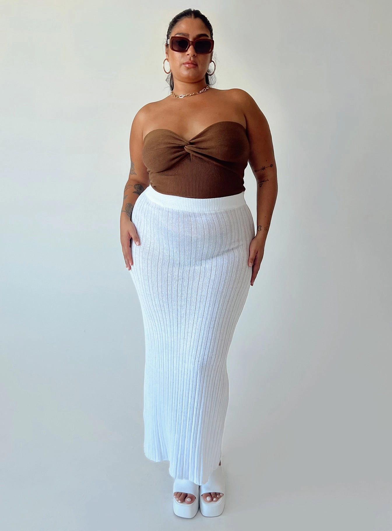 Neat Look Smooth Edging Belle Knit Maxi Skirt White Curve