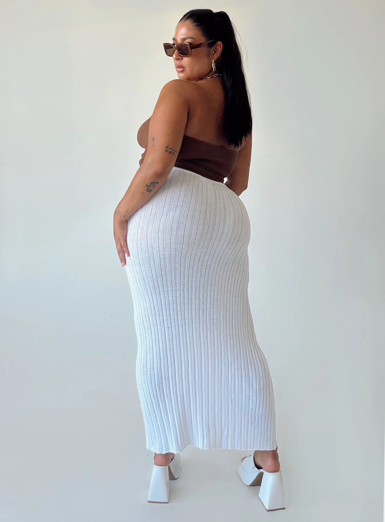 Patchwork Design Belle Knit Maxi Skirt White Curve
