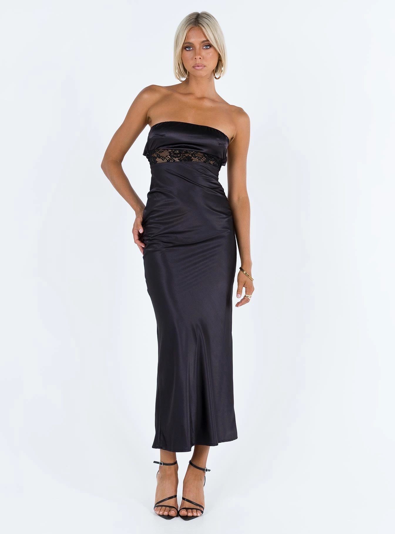 Bellwood Strapless Maxi Dress Black Sheer Element Waist Seam