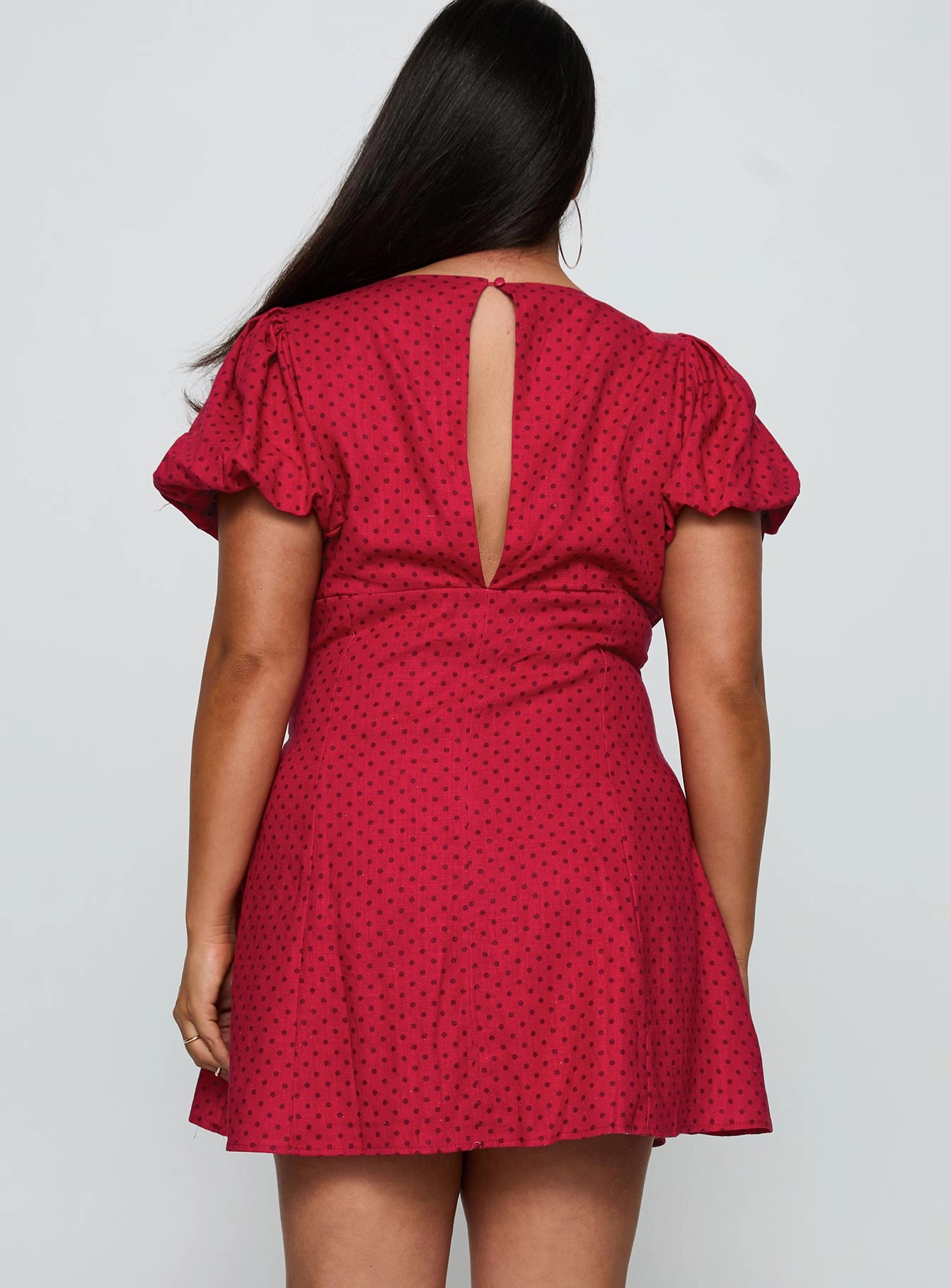 Beloved Puff Sleeve Linen Blend Mini Dress Red Polka Curve Winter Classic Spring Flow
