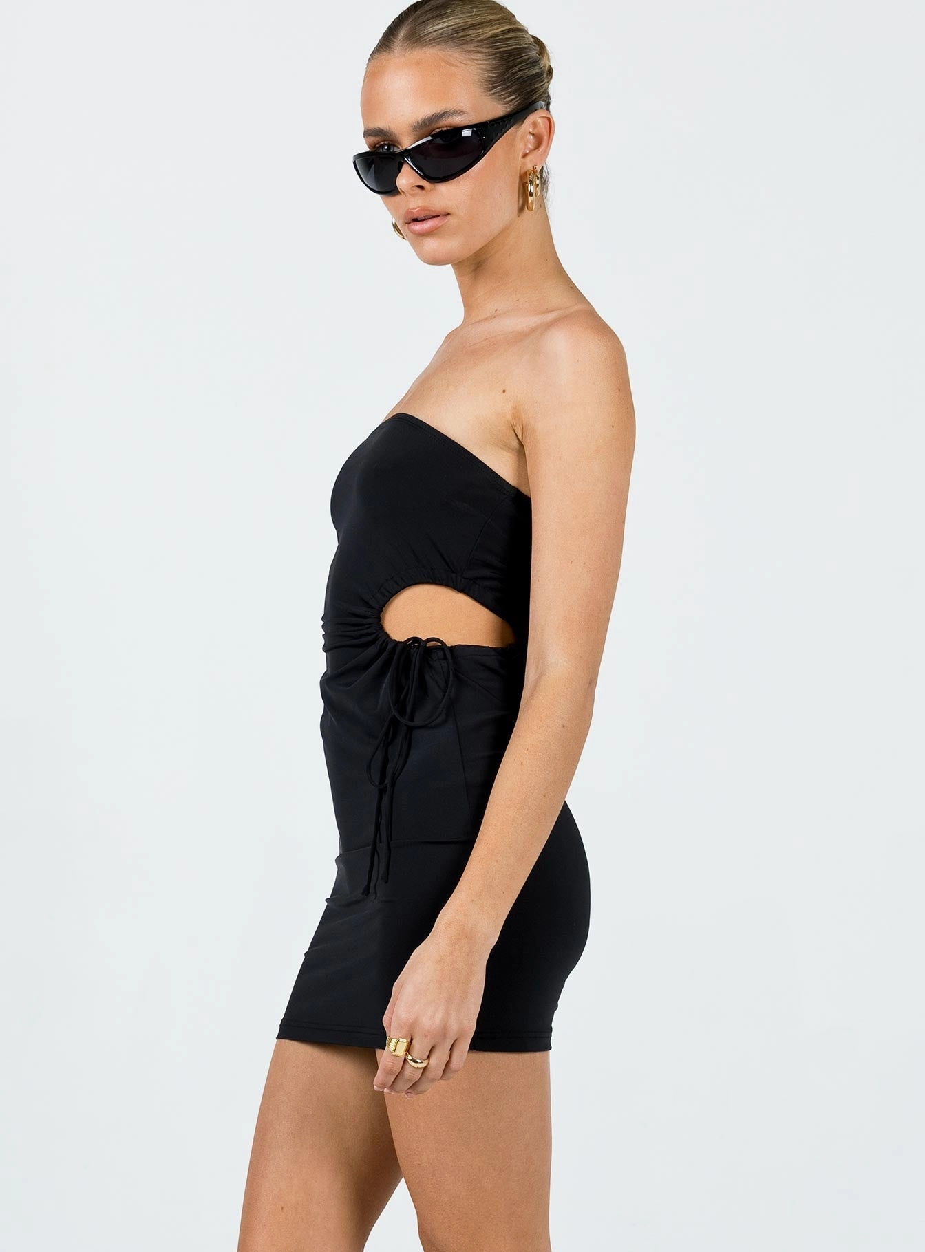 Ashten Eco Nylon Strapless Mini Dress Black Fashion Layer Sharp Profile