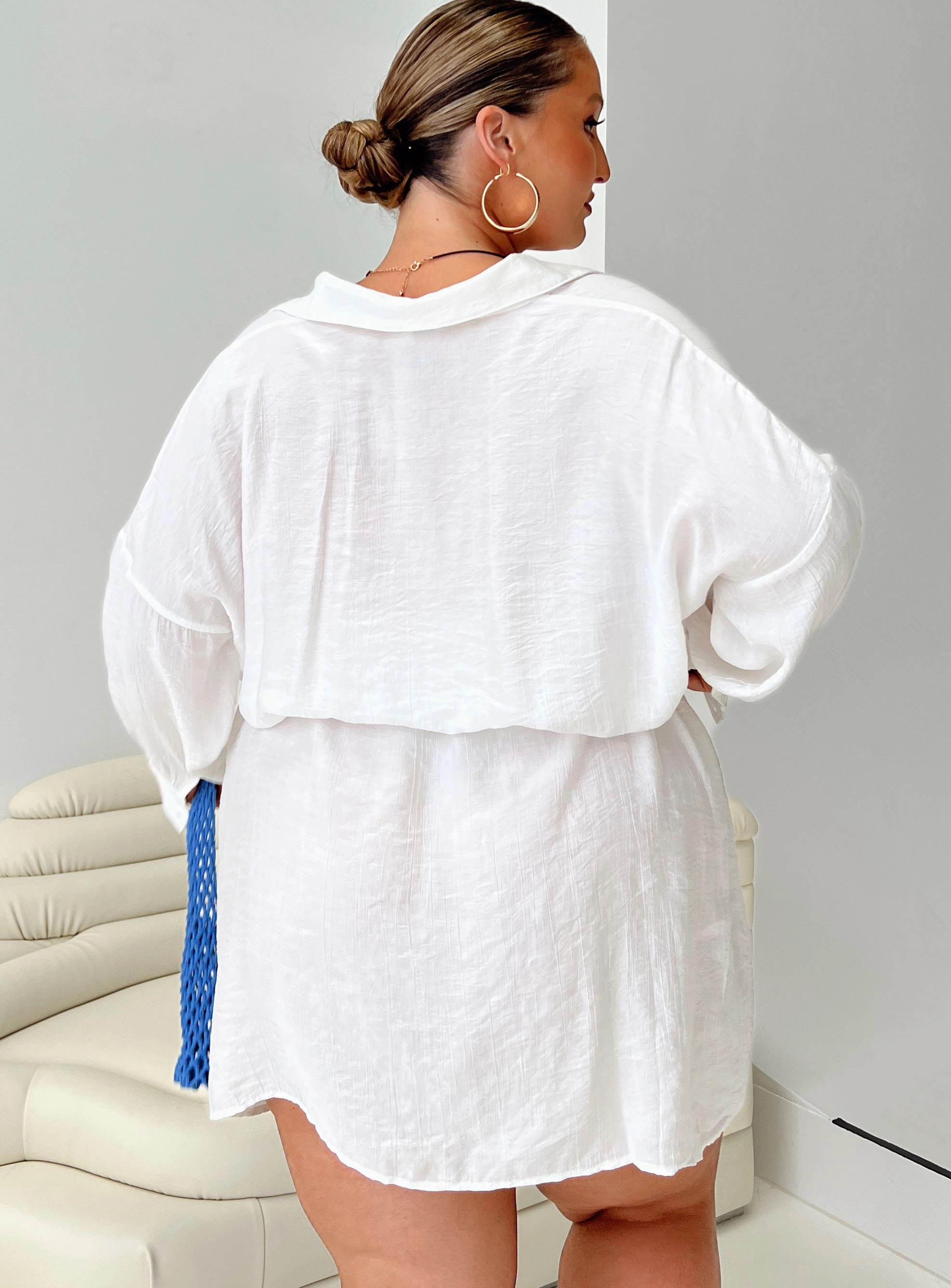 Bilari Textured Fabric Shirt Dress White Curve Light Shape