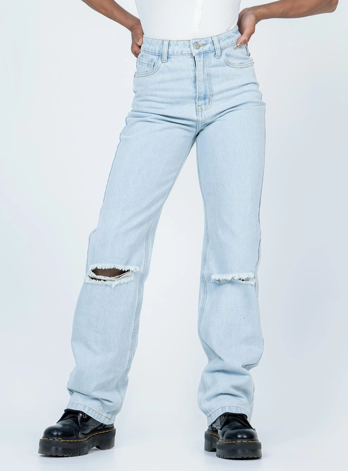 Bertie High Rise Wide Leg Jean Permanent Crease Retention Work Ready Lightweight Textured