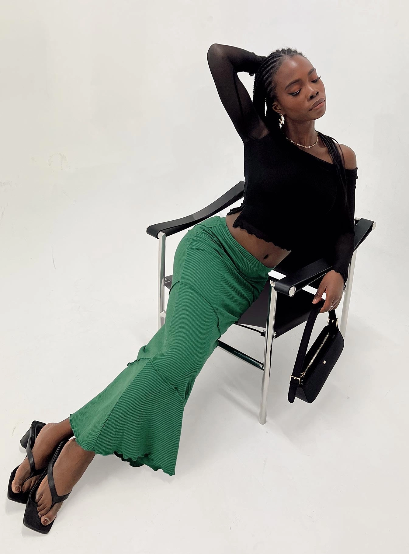 Neutral Tone Oscar Maxi Skirt Dark Green