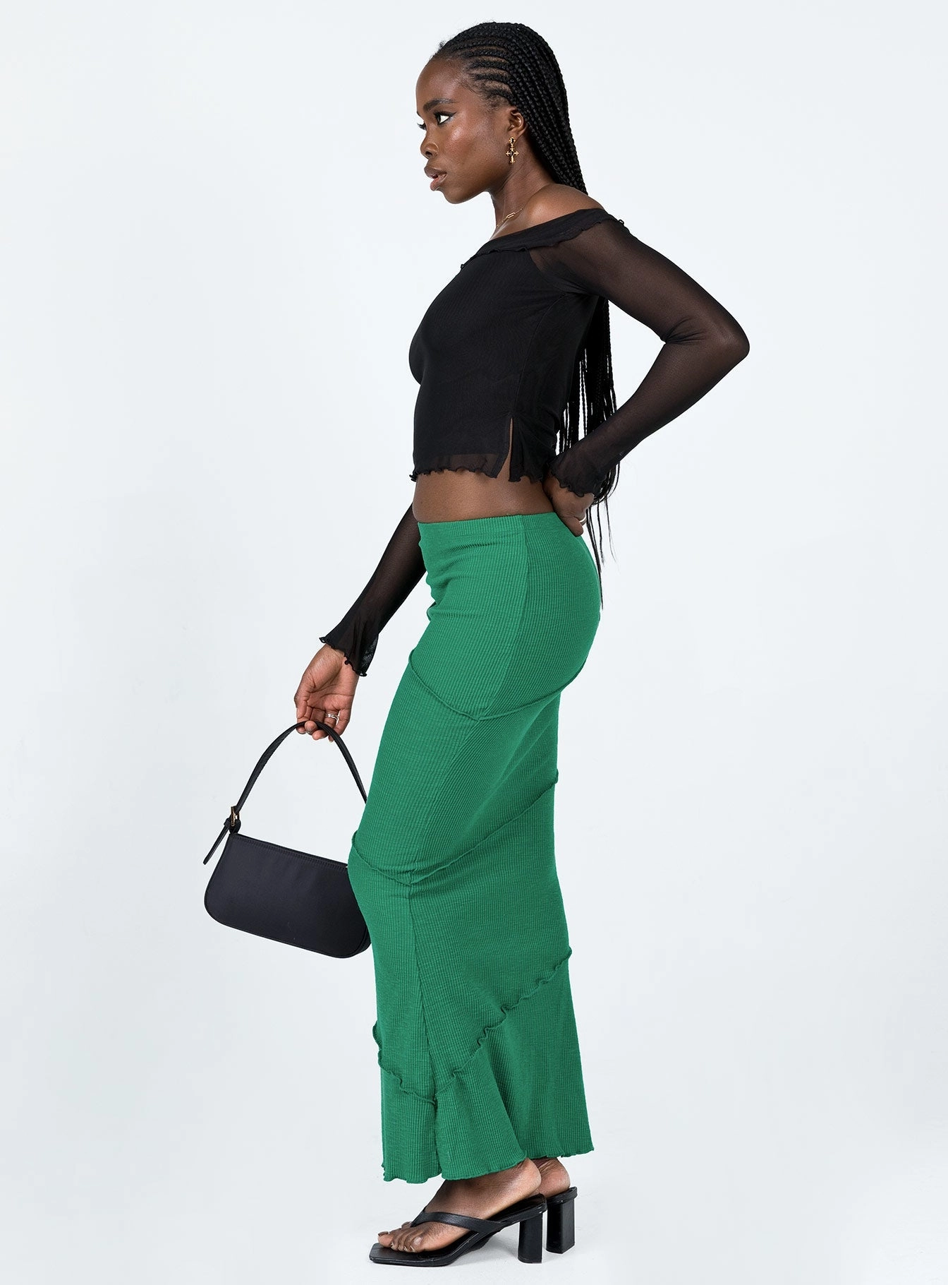 Oscar Maxi Skirt Dark Green Matte Texture Sophisticated Casual