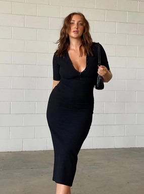 Back Glow Chanted Midi Dress Black