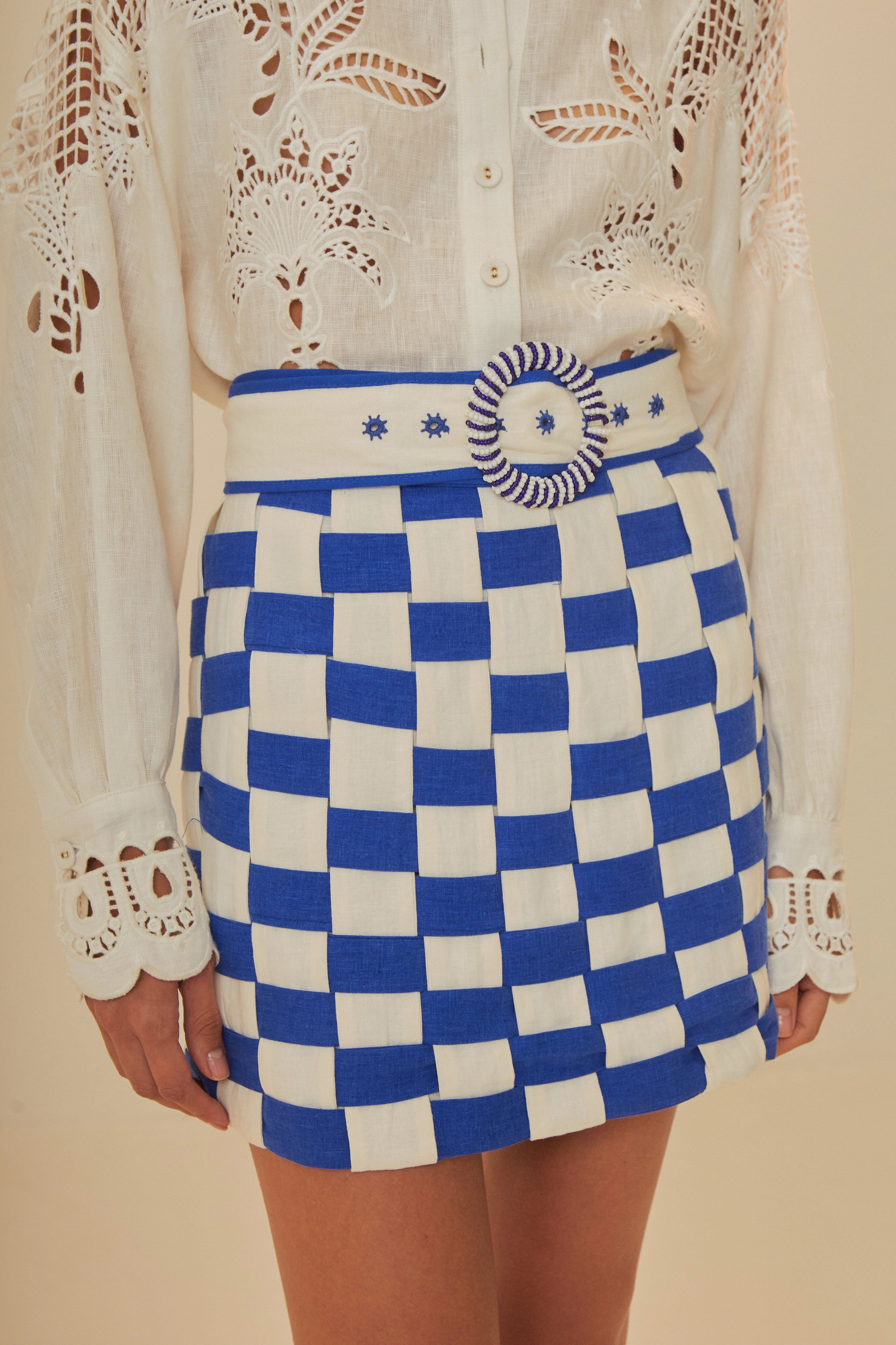 Bicolor Interweaving Euroflax? Premium Linen Mini Skirt Elegant Feel Matte Finish