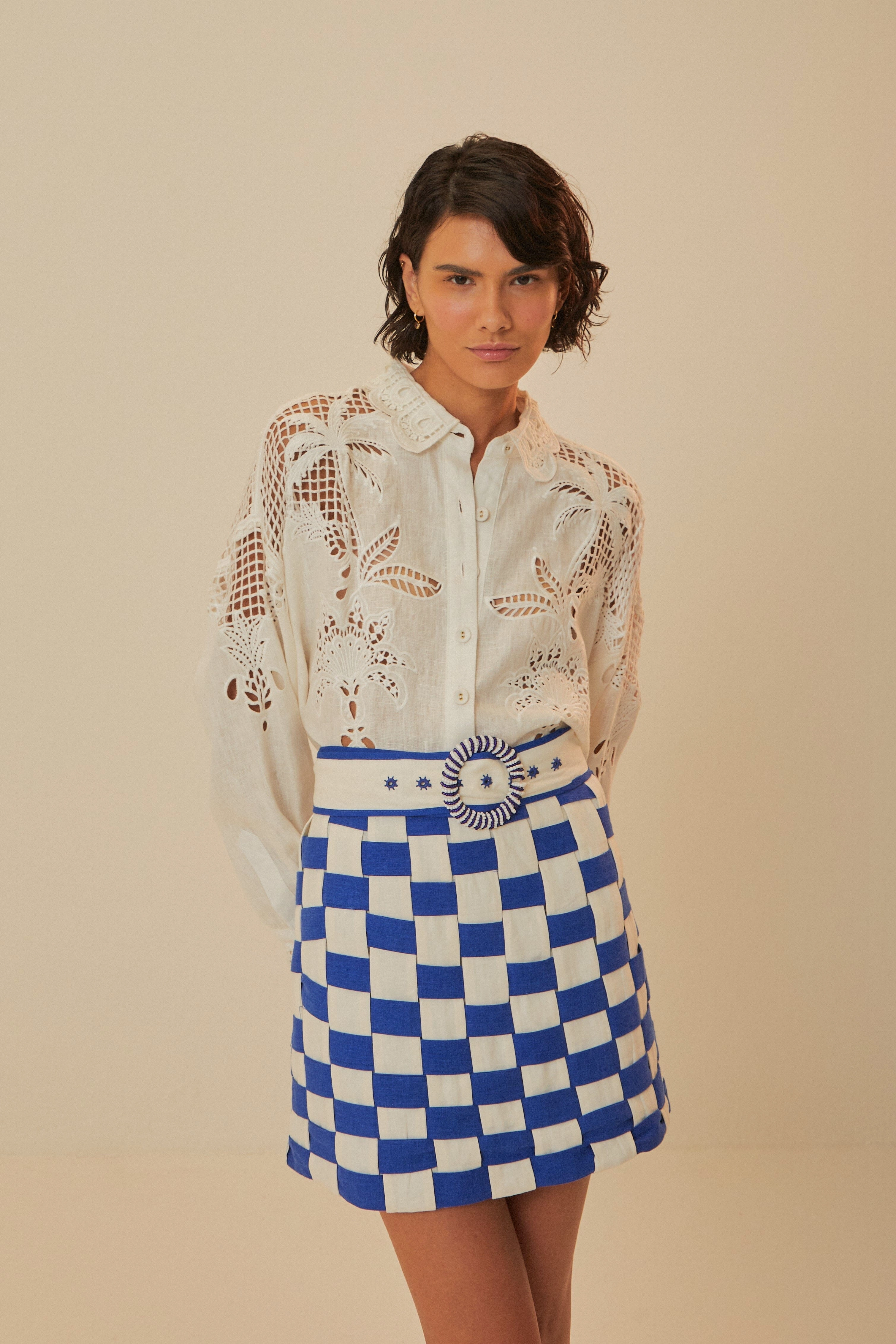 Bicolor Interweaving Euroflax? Premium Linen Mini Skirt City Style Abrasion resistant