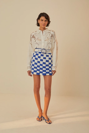 Craftsmanship Focus Fringe Detail Bicolor Interweaving Euroflax? Premium Linen Mini Skirt