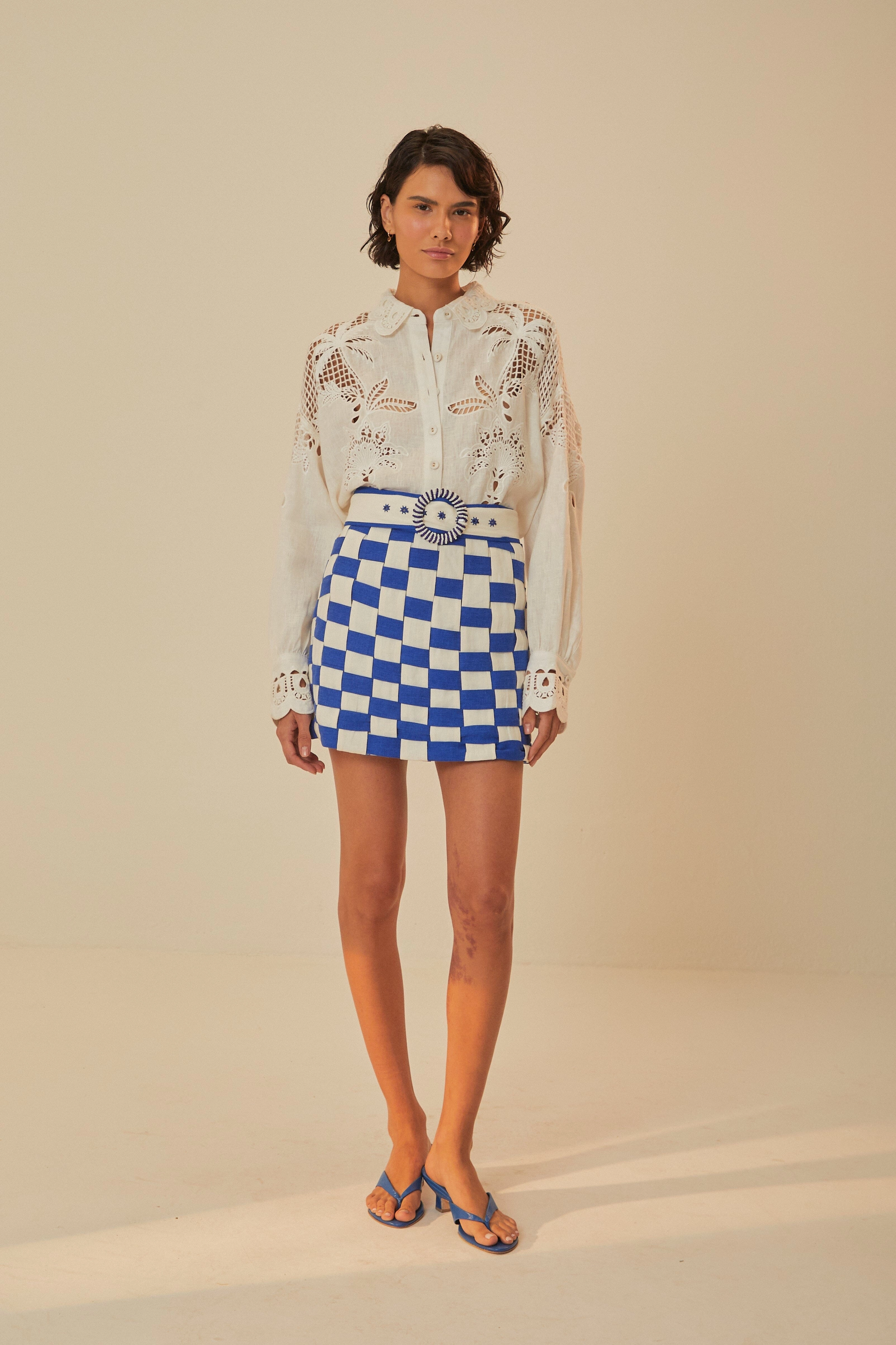 Craftsmanship Focus Fringe Detail Bicolor Interweaving Euroflax? Premium Linen Mini Skirt