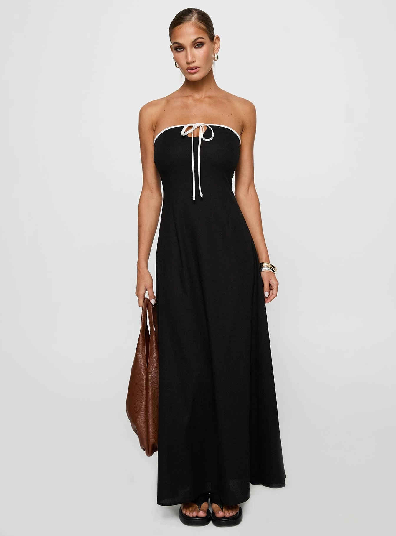 Wrinkle-Resistant Bijou Strapless Maxi Dress Black