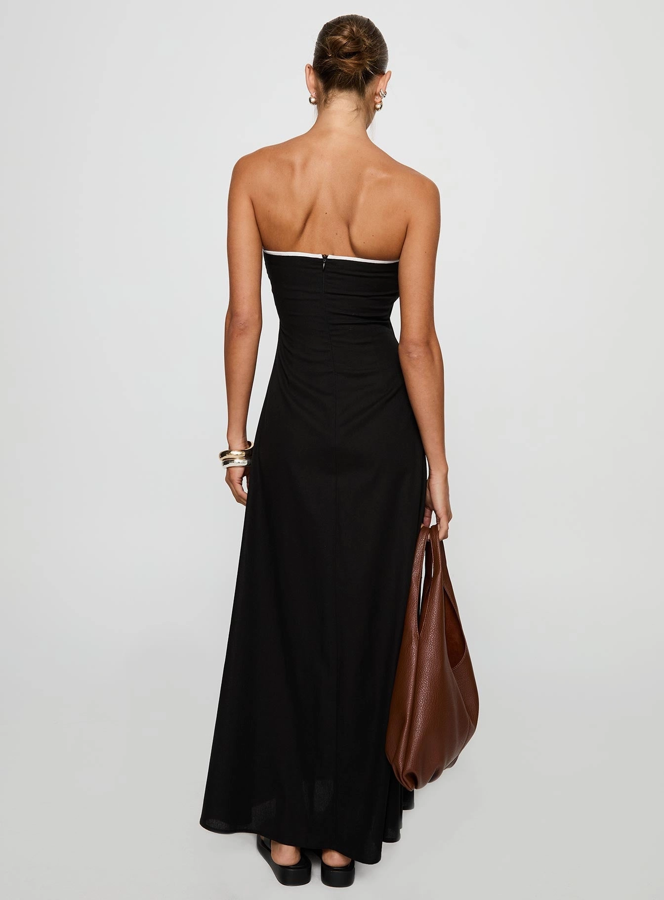 All Day Comfortable Cut Bijou Strapless Maxi Dress Black
