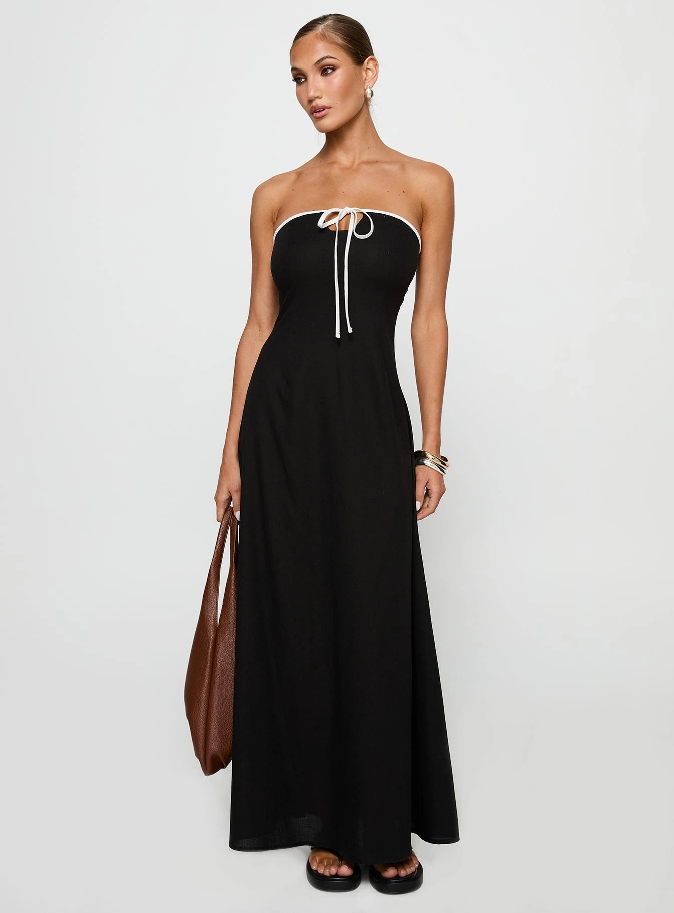 Bijou Strapless Maxi Dress Black Shine Skin Jewel-Tone