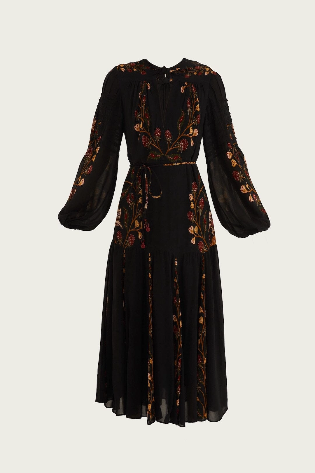 Seasonal piece Black Berry Garden Long Sleeve Pleated Maxi Dress Breathable Cloths
