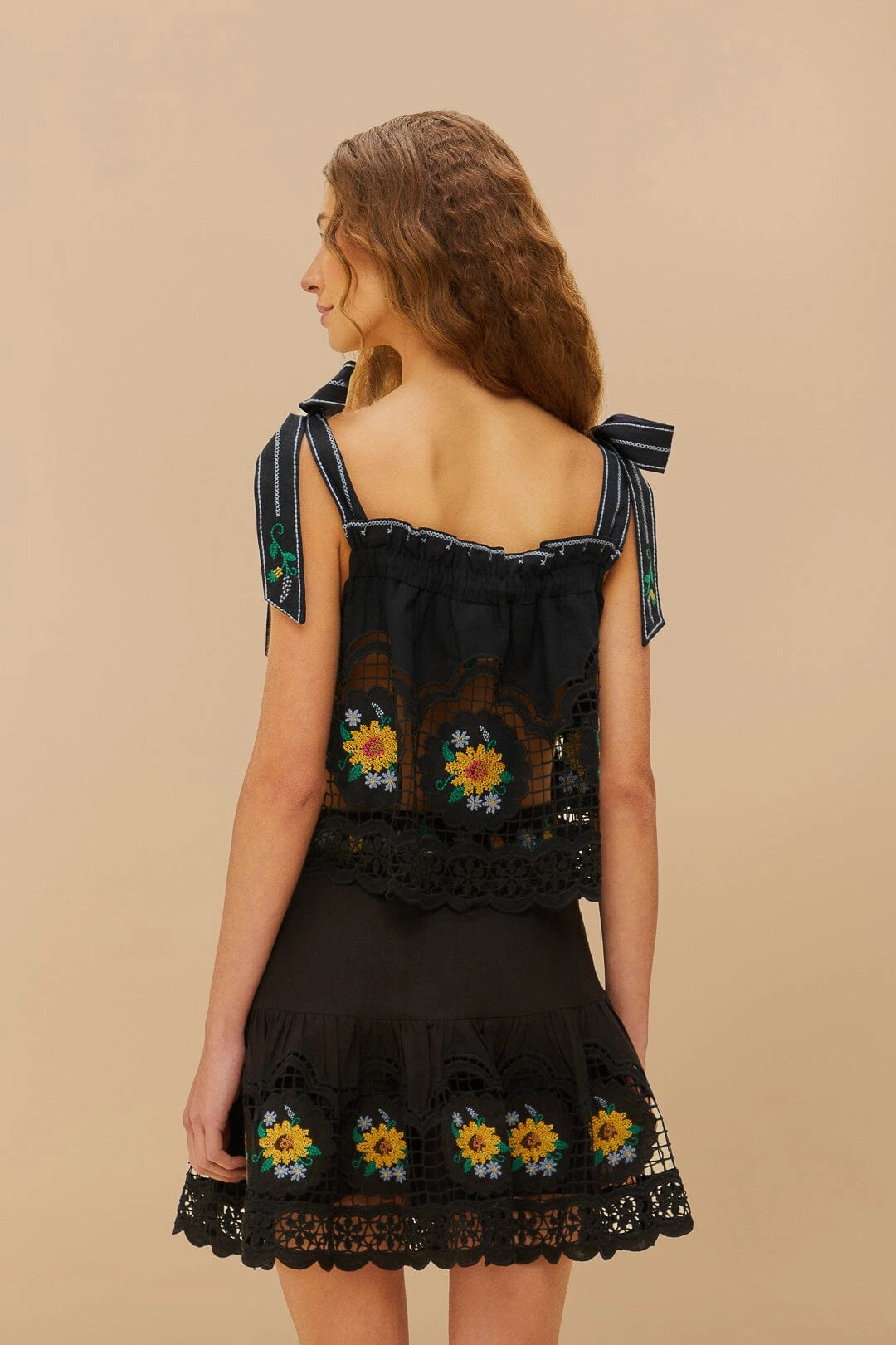 Dance Practice Black Cross Stitch Sunflower Richelieu LENZING? ECOVERO? Euroflax? Mini Skirt