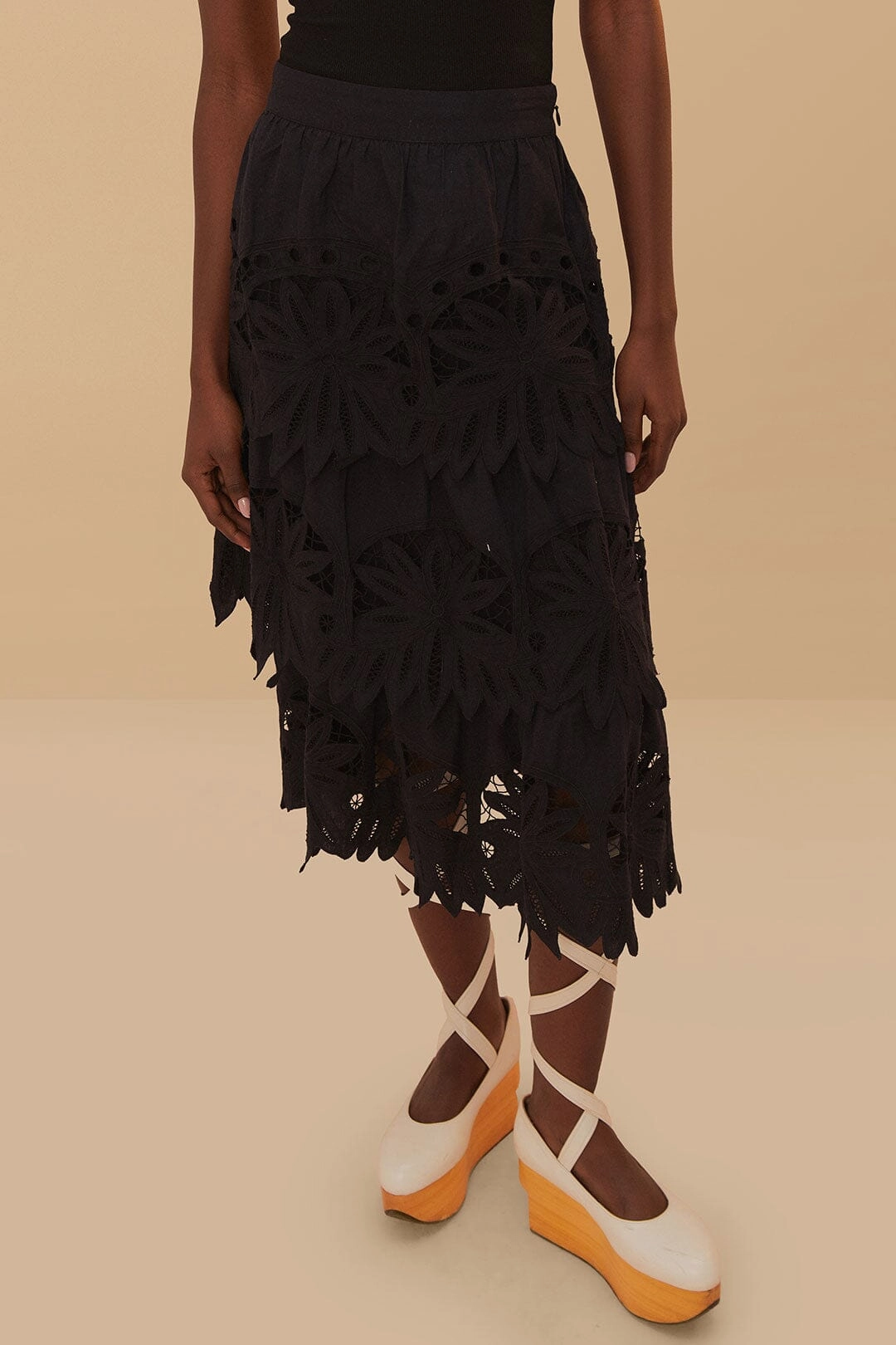 Bohemian vibe Urban Fashion Black Daisy Embroidered Midi Skirt