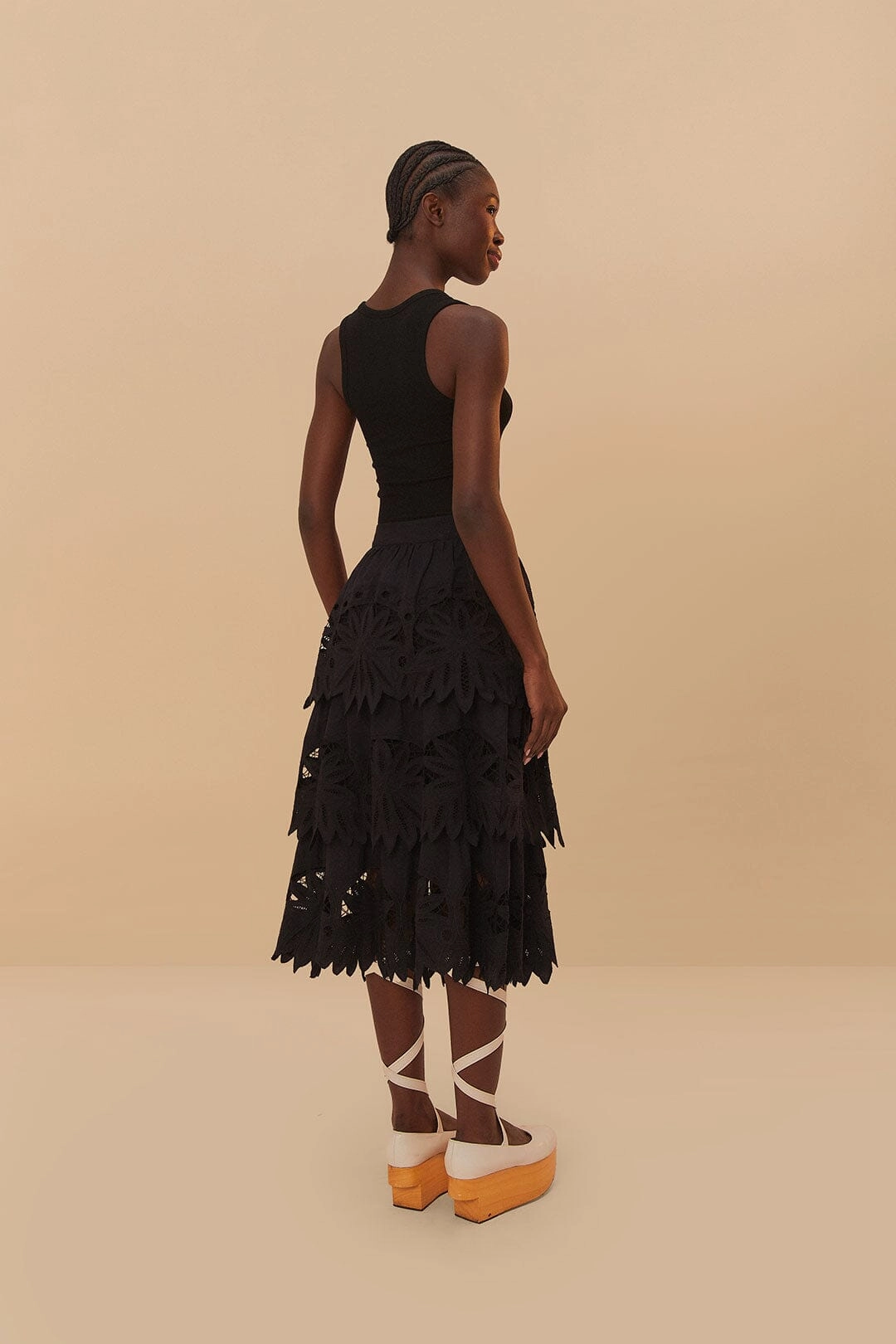 Black Daisy Embroidered Midi Skirt Heritage Craft Weekend Outfit