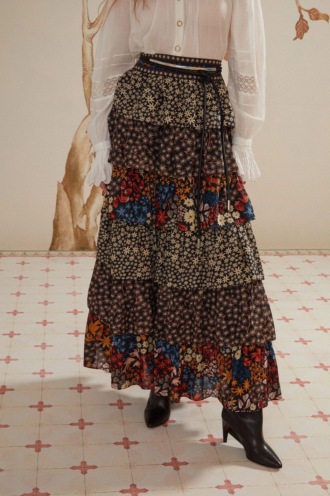 Black Jujus Garden Midi Skirt Simple Motion Casual Moments