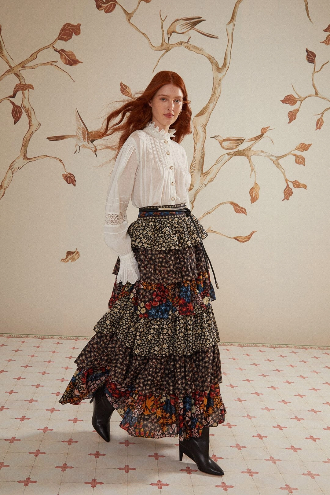 Textured Surface Black Jujus Garden Midi Skirt