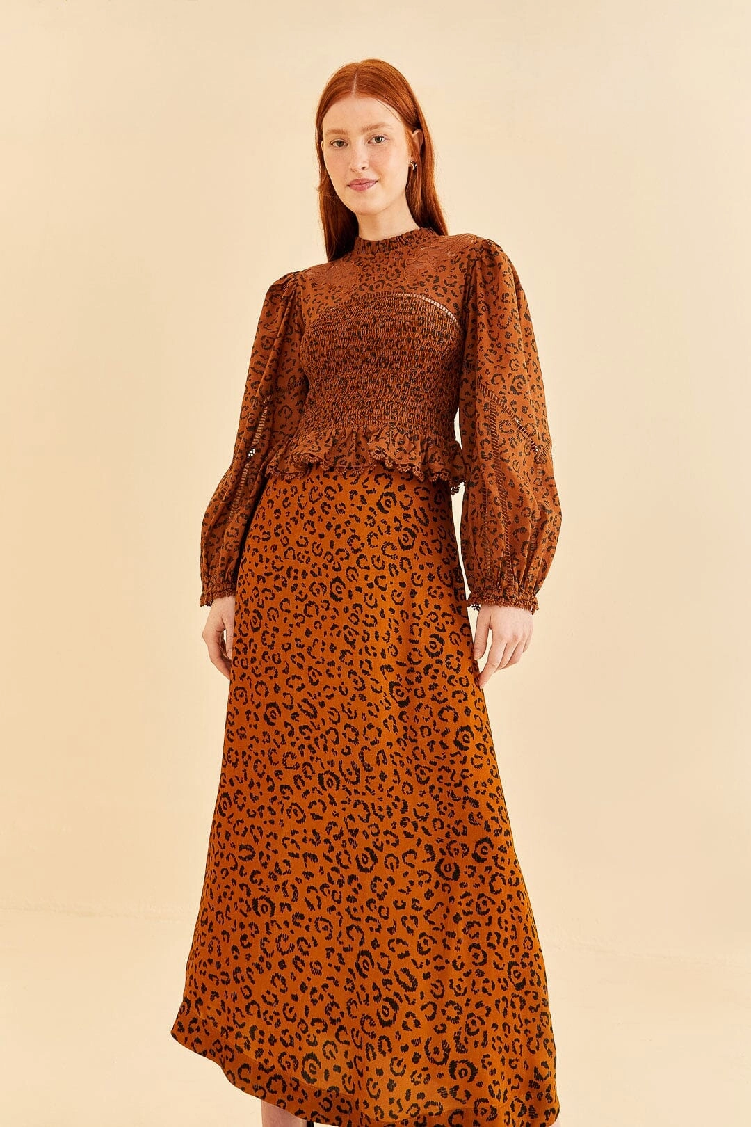 Black Leopards Texture Midi Skirt Spring Brunch Stretch Waist