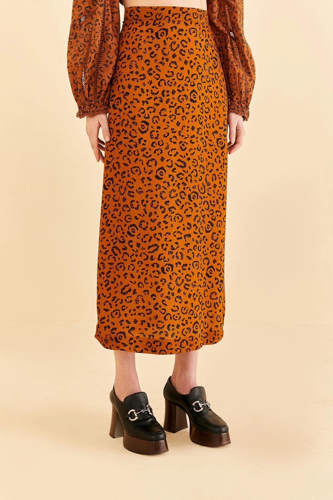 Black Leopards Texture Midi Skirt Visual Outfit Tailored Cut