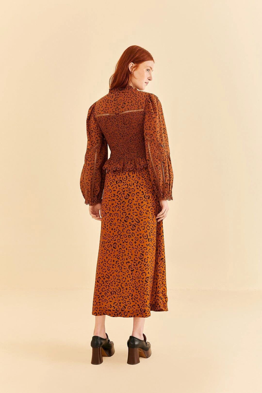 Opaque Lining Black Leopards Texture Midi Skirt