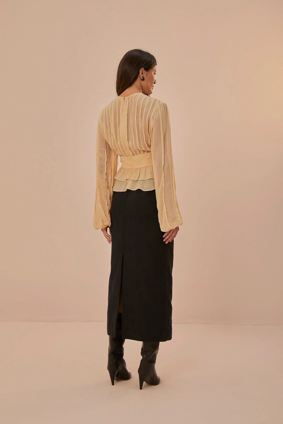Black Midi Skirt A Line Cut Faux Leather