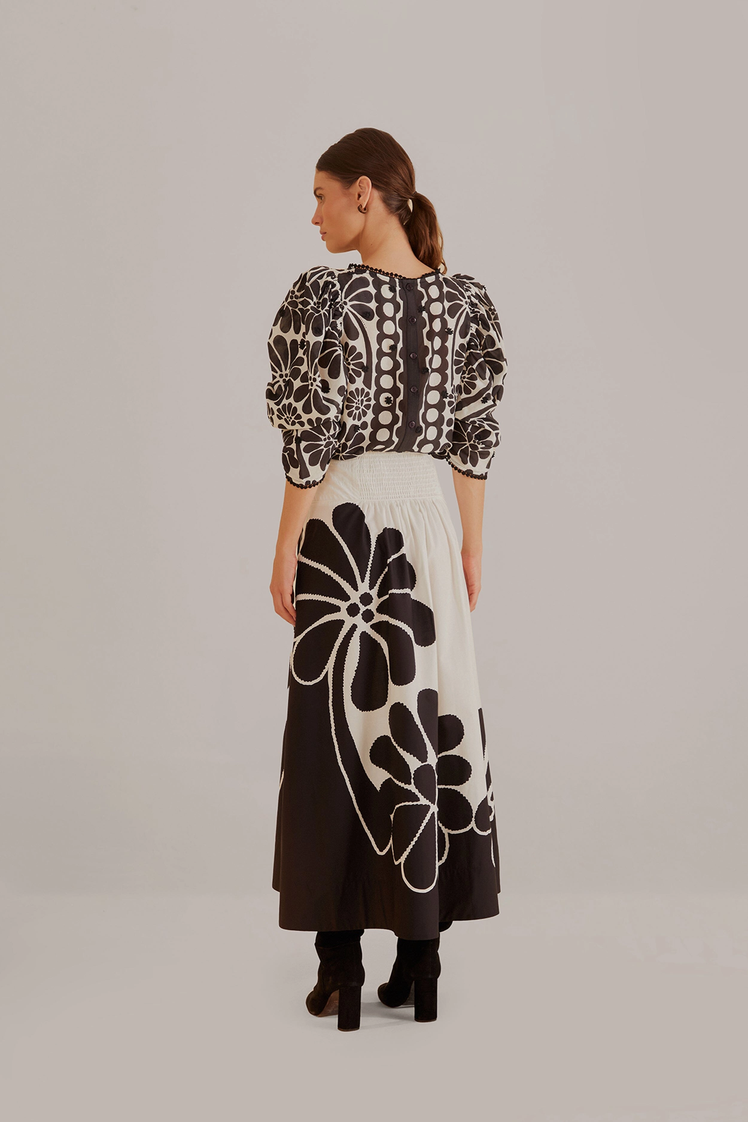 Ruching Details Black Palermo Maxi Skirt