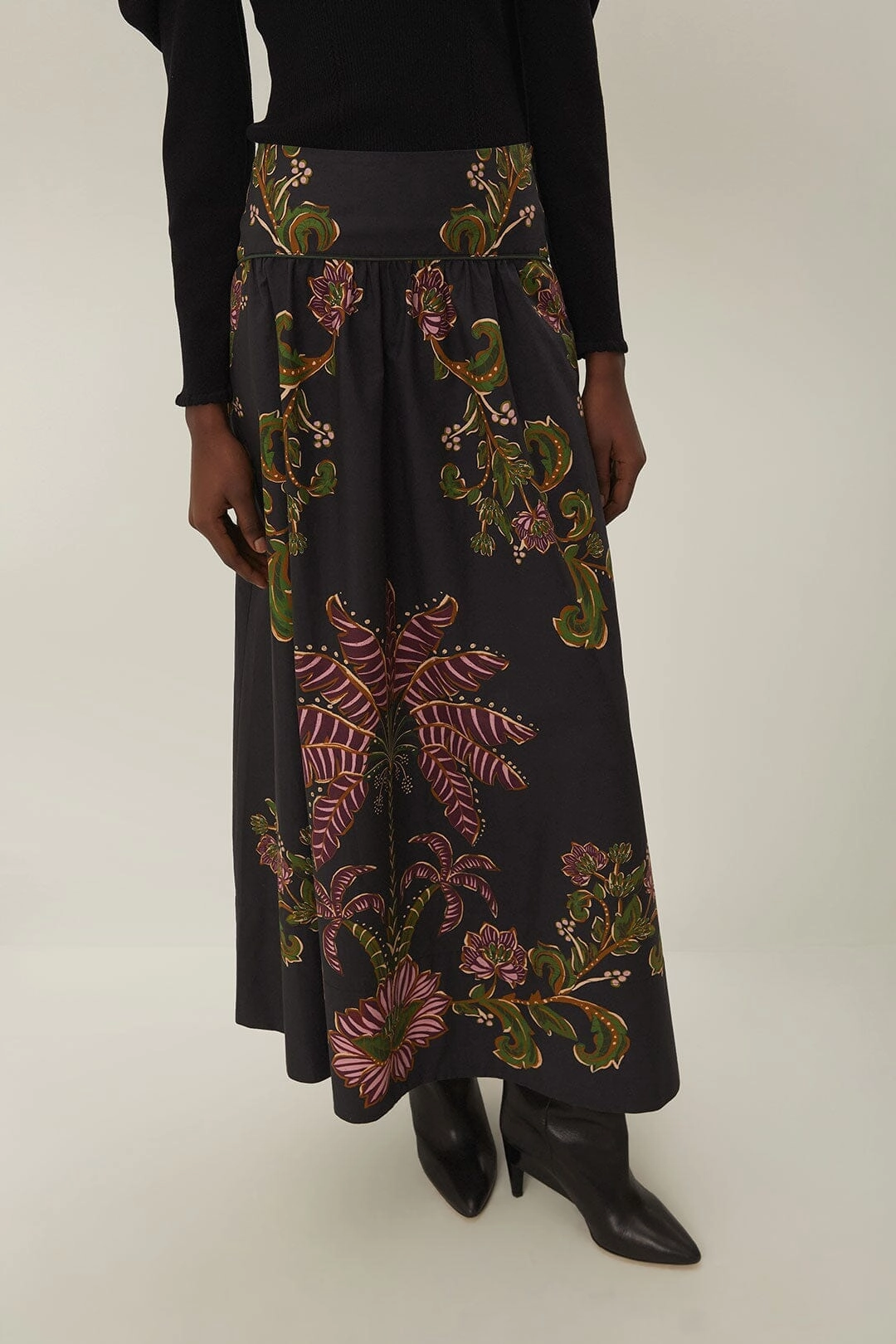 Smart Design Local Artisan Black Ravenala Midi Skirt