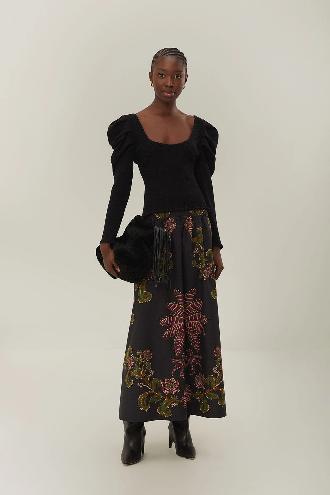 Modern Tones Black Ravenala Midi Skirt