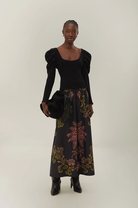 Modern Tones Black Ravenala Midi Skirt