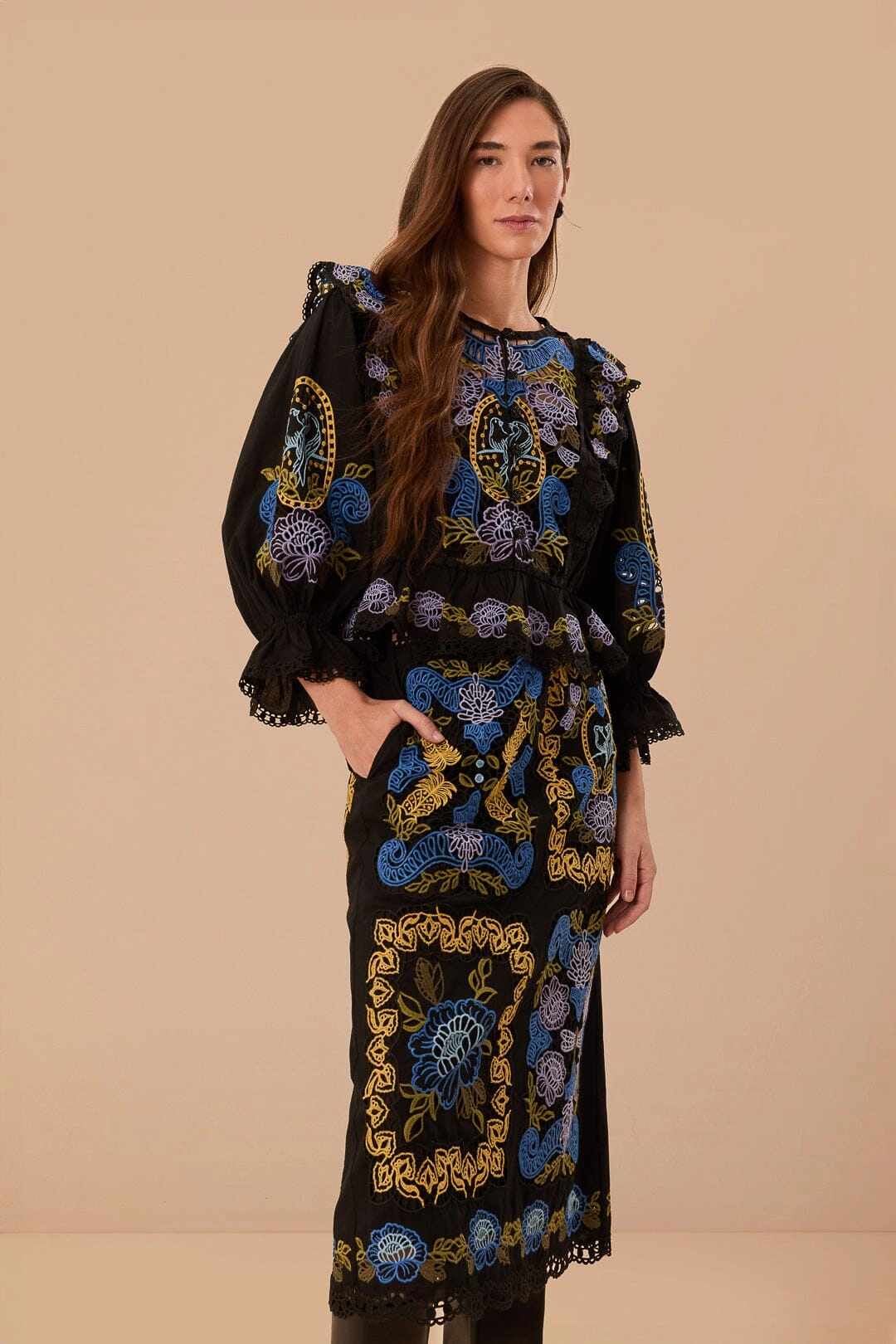 Black Richelieu Midi Skirt Smart Casual