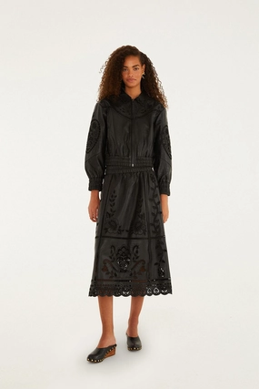 Textured Surface Black Richilieu Heart Leather Skirt