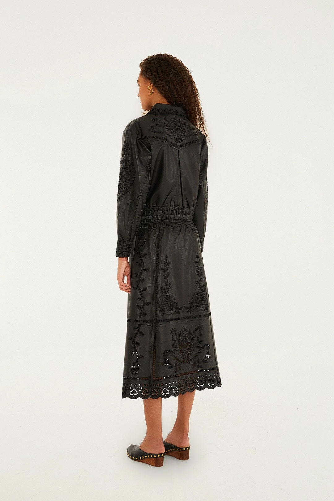 Black Richilieu Heart Leather Skirt Luxury Finish