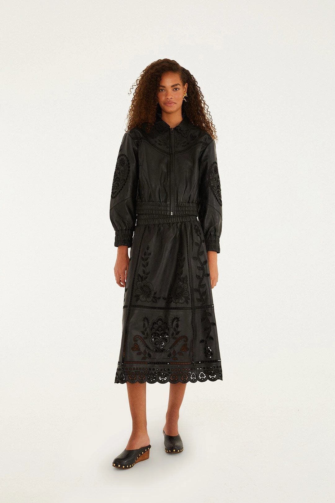 Tropical theme Black Richilieu Heart Leather Skirt