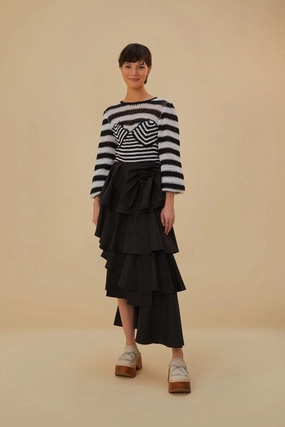 Black Tiered Bow Detail Maxi Skirt Winter Staple