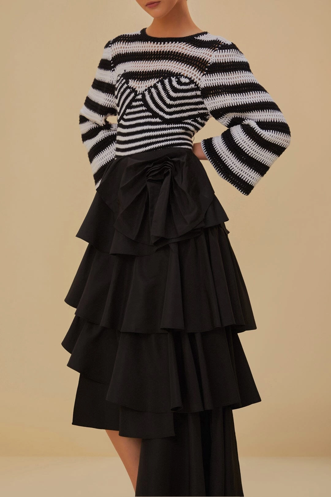 Black Tiered Bow Detail Maxi Skirt Soft Palette Breathable