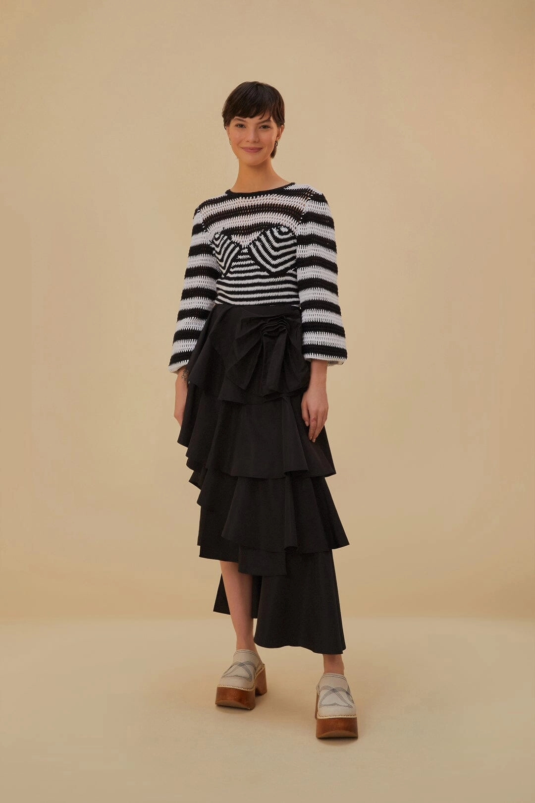 Black Tiered Bow Detail Maxi Skirt Winter Staple