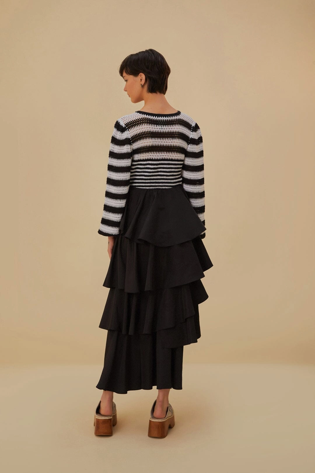 Recycled Polyester Smart Design Black Tiered Bow Detail Maxi Skirt