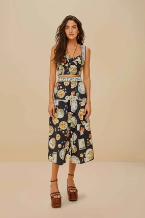 Bold Statement Black Trip Souvenir Organic Cotton Midi Skirt