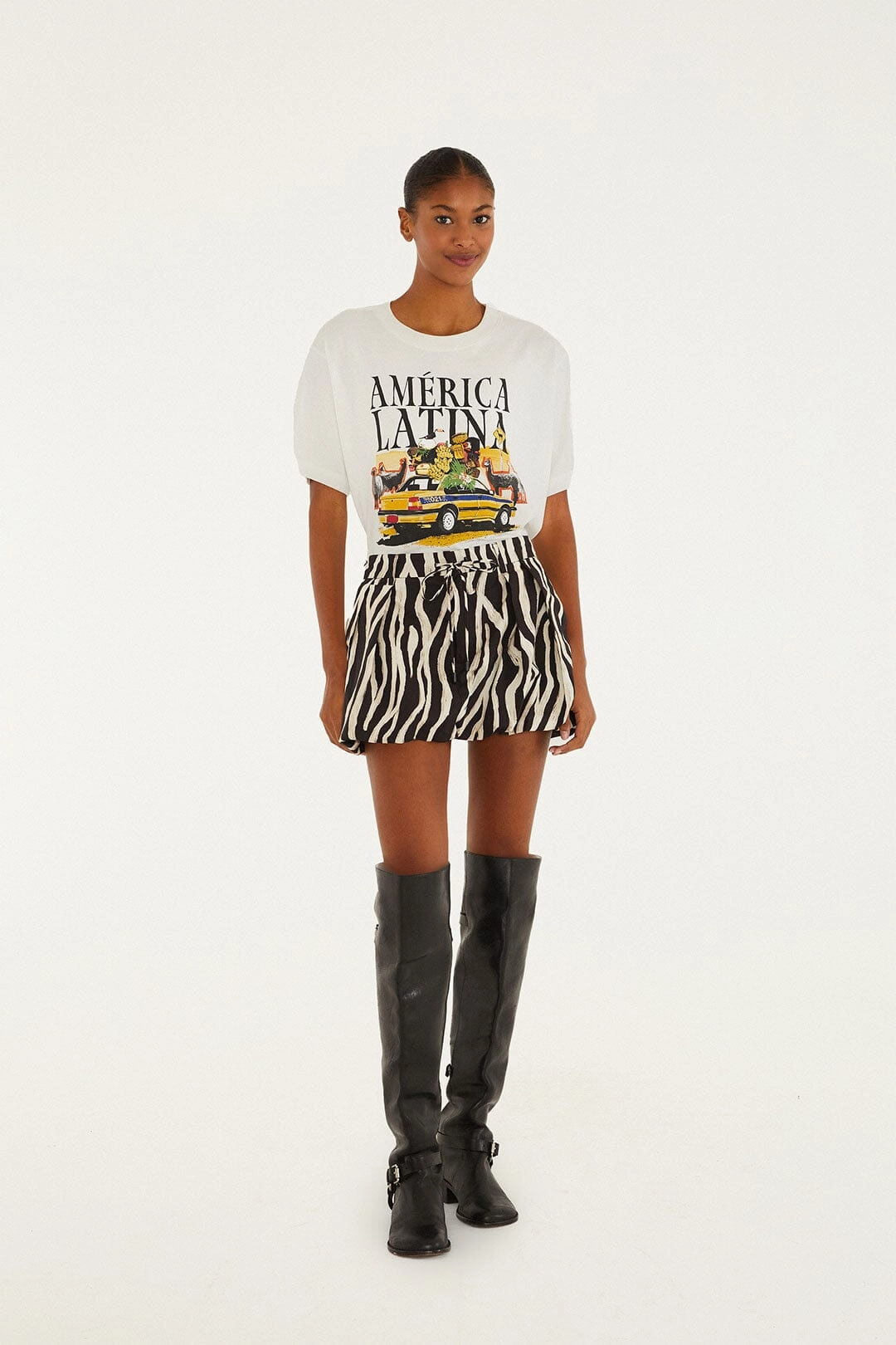 Easy Outfit Contemporary Brand Black Tropical Zebra Organic Cotton Mini Skirt
