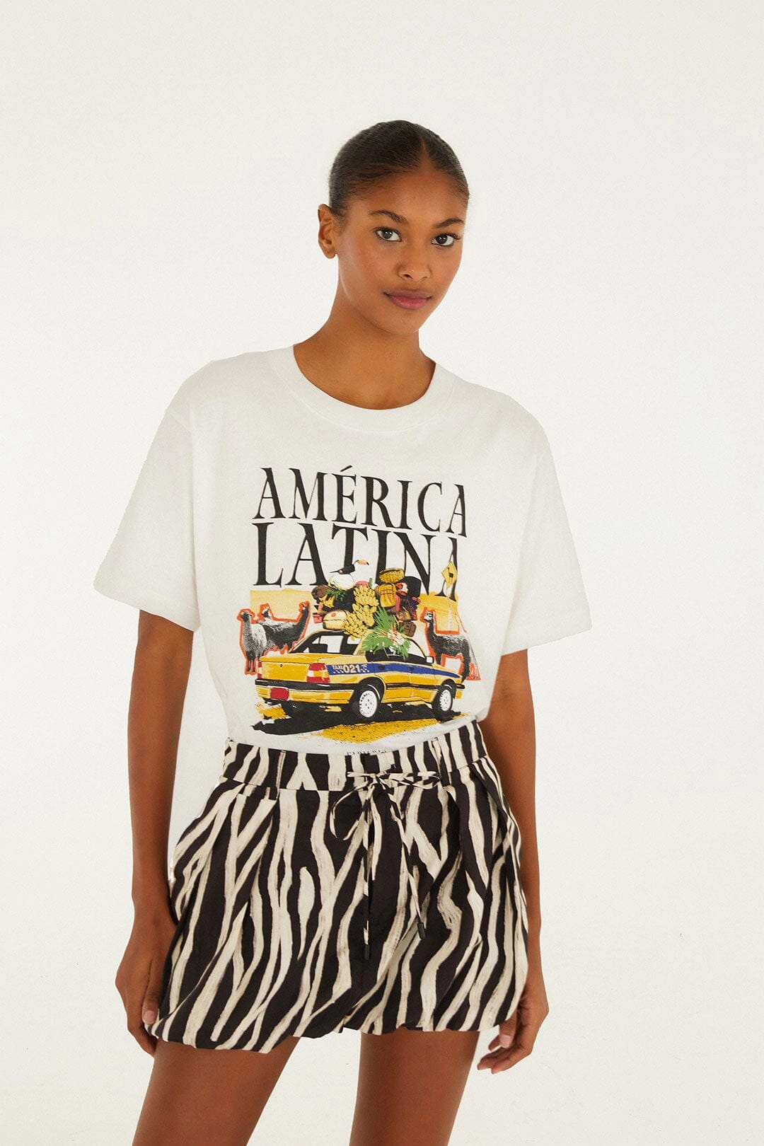 Transitional Wear beaded embellishment Black Tropical Zebra Organic Cotton Mini Skirt